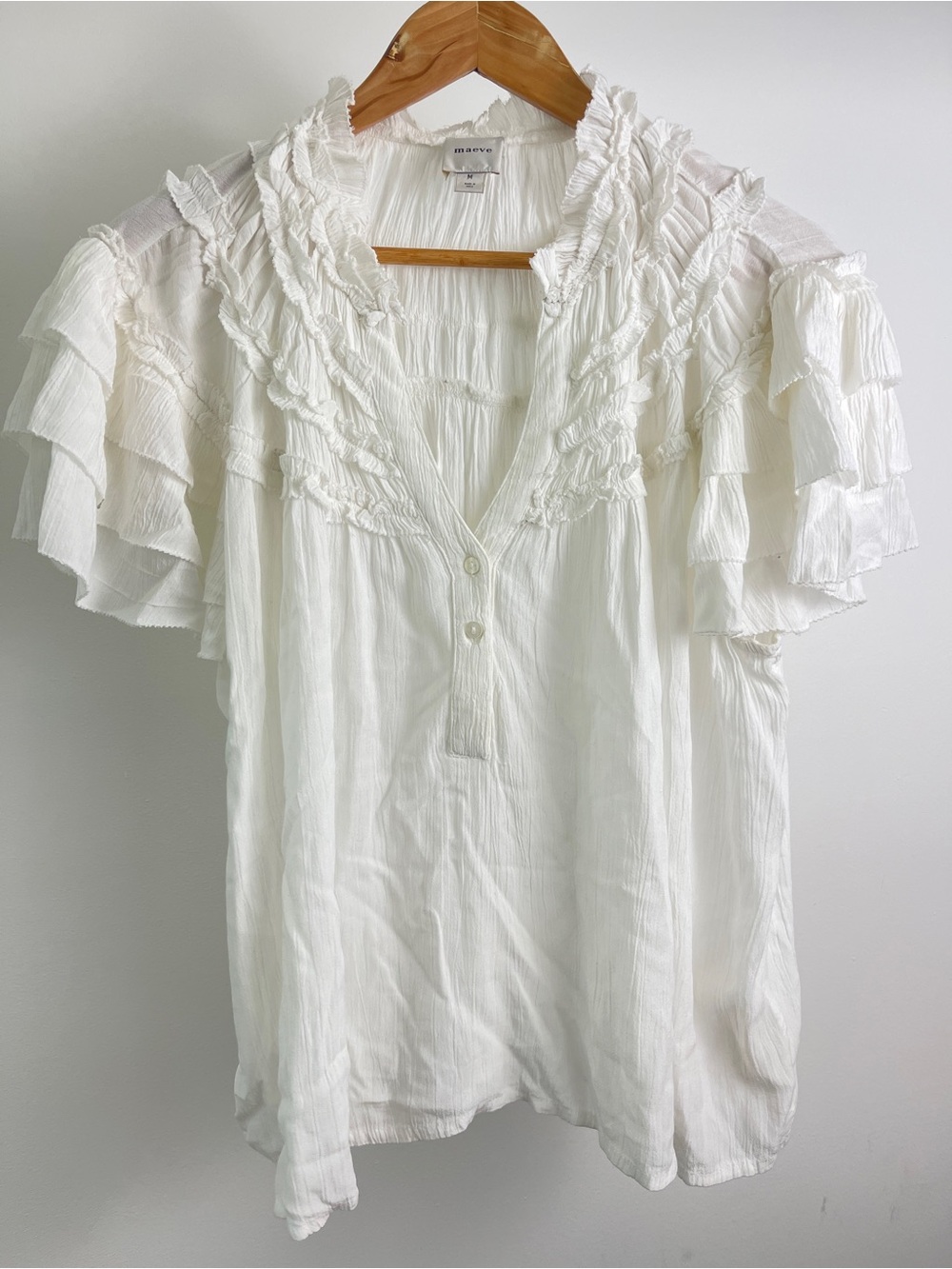 Maeve White Ruffled Top Size M